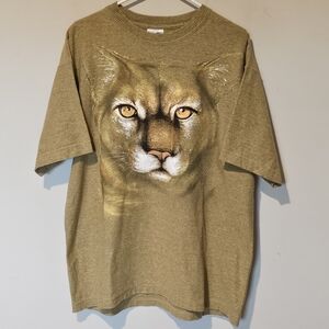 Men's Ribbed Fabric Tee with Cougar Print - Tan